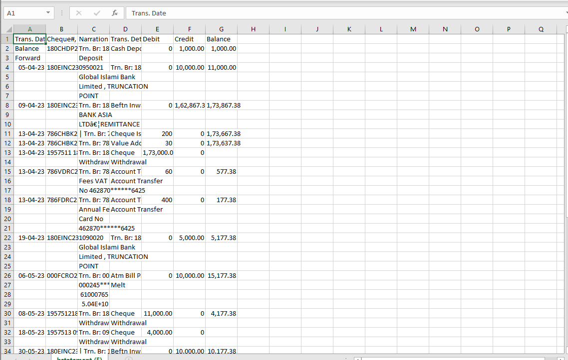 PDF bank statements to Excel or CSV