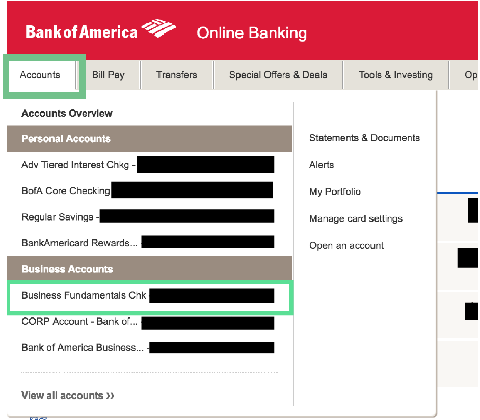 download bank of America statement PDF step 2